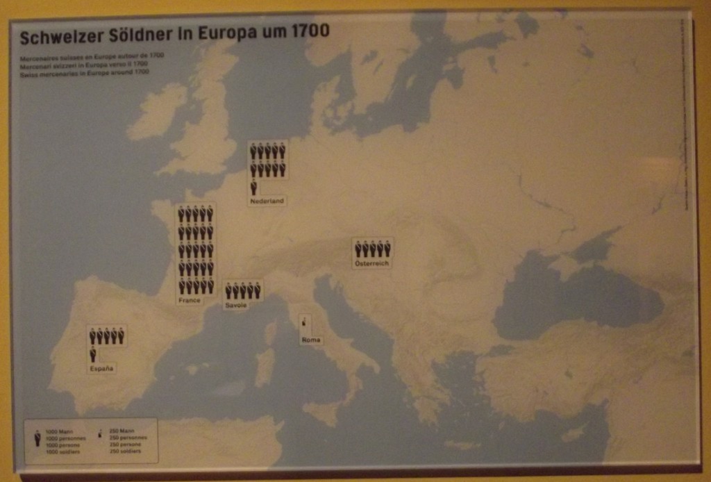 Répartition des mercenaires suisses en 1700. Graphique du Musée national de Zürich