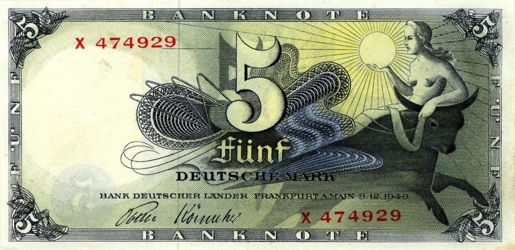 L'enlèvement d'Europe sur un billet de banque allemand en 1948